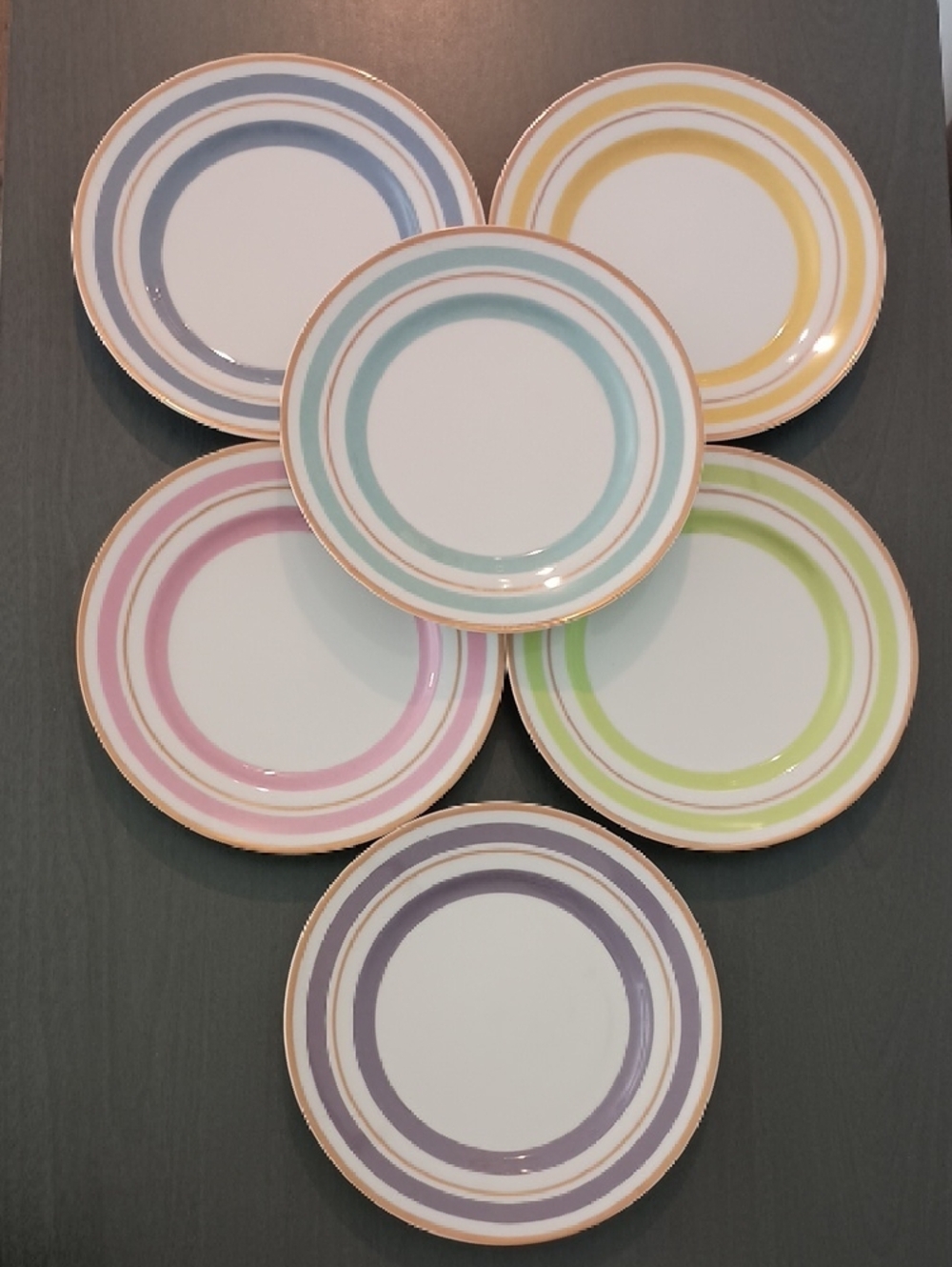 Williams-Sonoma Set Of 6 Pastel and Gold Plates